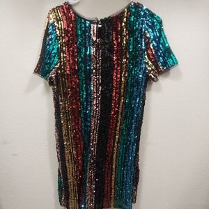 Francesca's Mi Ami Multicolor Sequin Shift Dress Size M